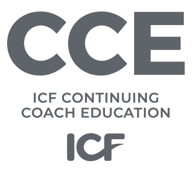 Logo with large letters "CCE" on top, the words "ICF Continuing Coach Education" below it, and "ICF" at the bottom. The design uses a simple, bold font.